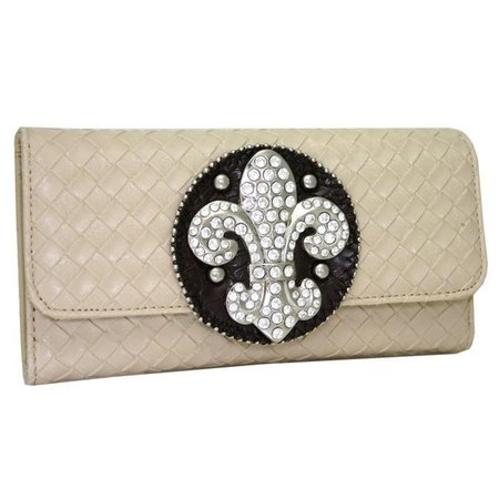 GOLD RUSH Gold Rush W123-BG Women Wooven Rhinestone Fleur De Lis Wallet - Beige W123-BG